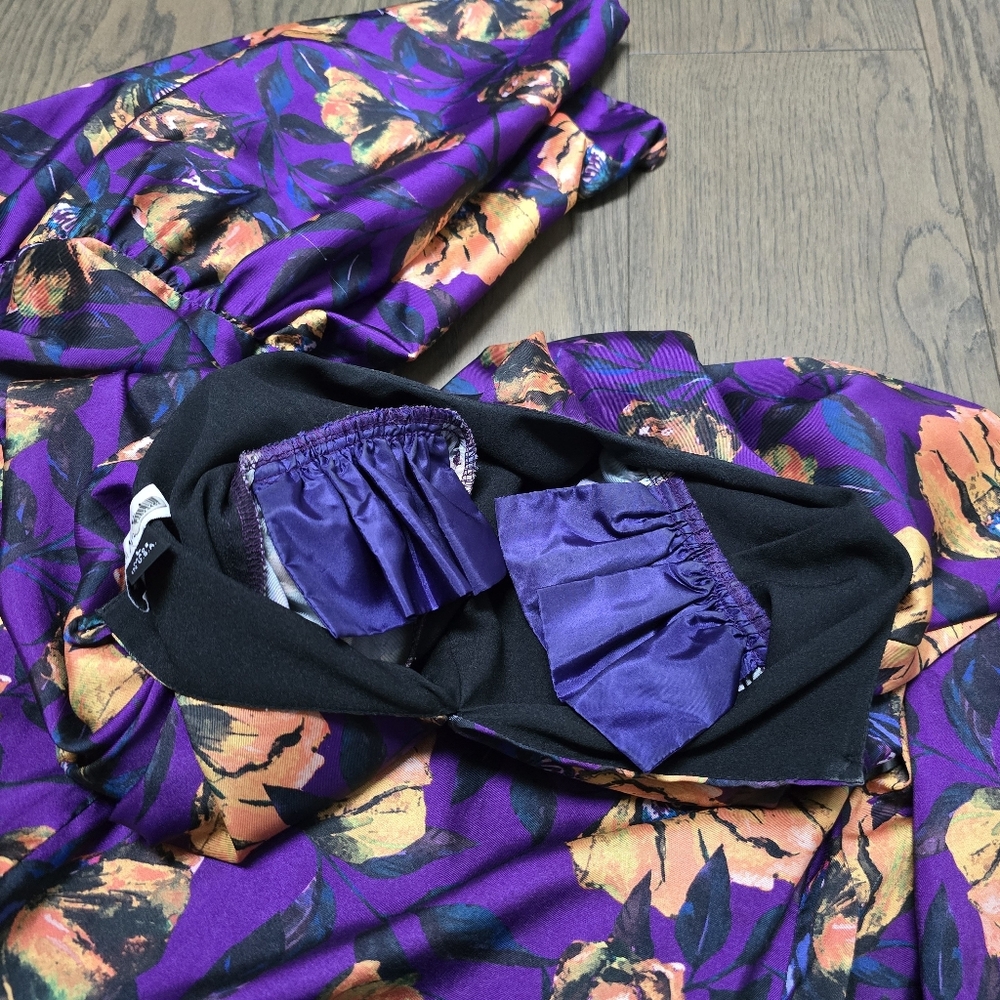 Purple Floral Midi Dress with Yellow Accents - Picture 13 of 15